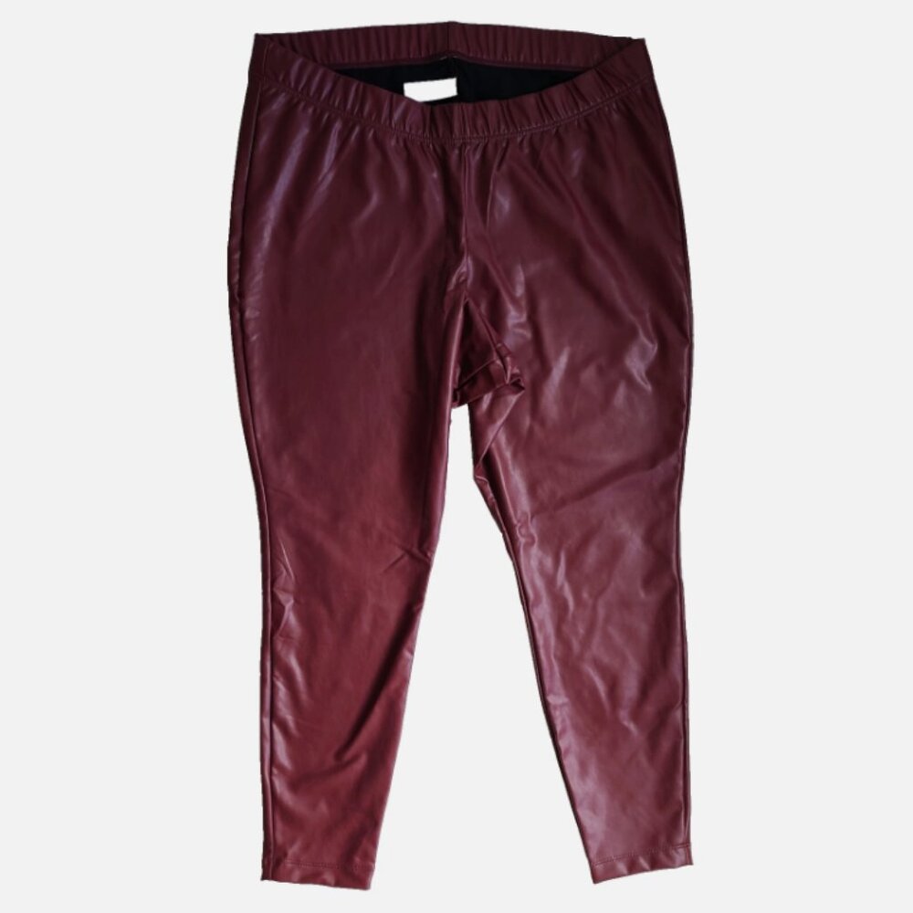 NWT Women's Old Navy Vegan Leather Leggings XXL Burgundy Skinny Pants Cosplay